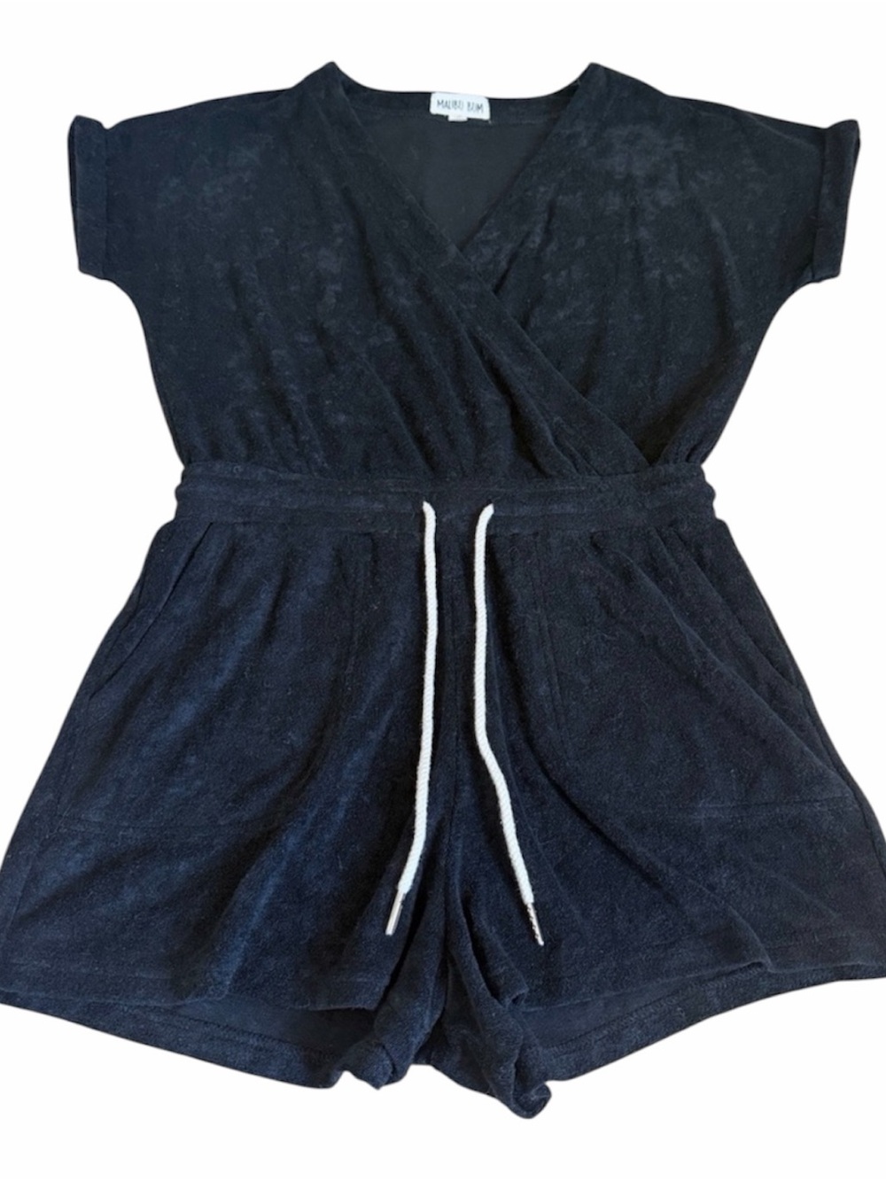 Malibu Bum Black Terry Knit Kids Romper with Drawstring Size M